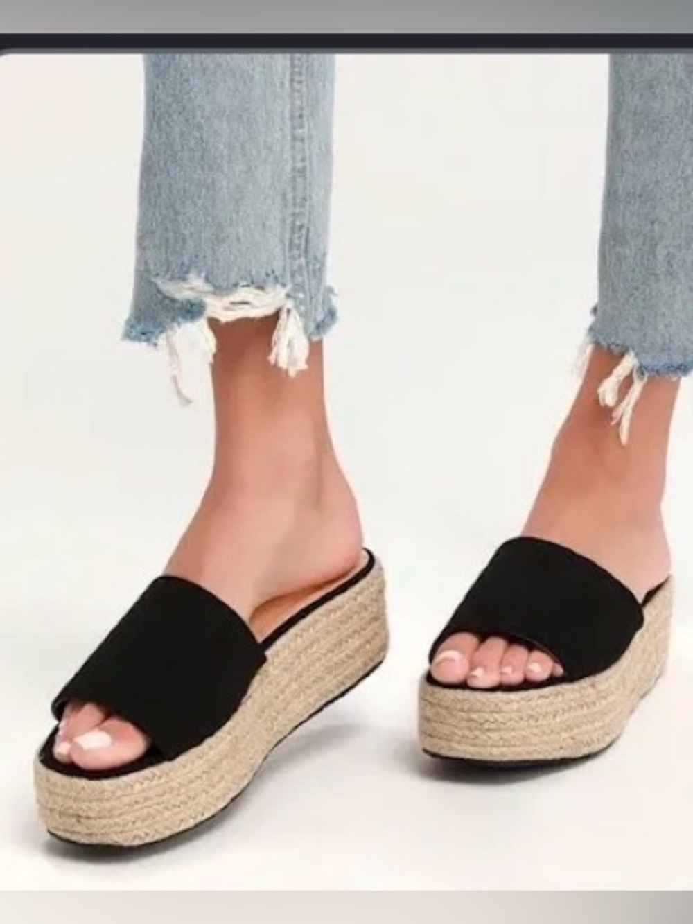 Womens Black Espadrille Platform Slide Sandals